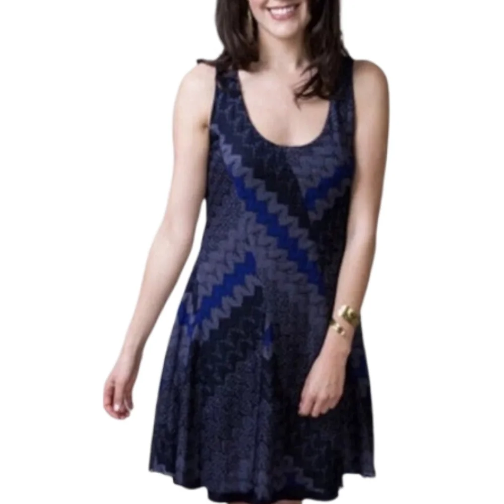 Free People My One & Only Dress Sleeveless Scoop Neck Mini In Black, Gray & Blue
